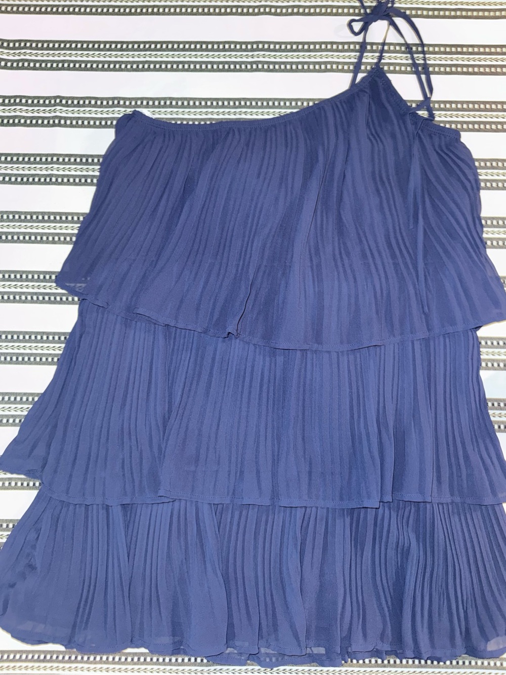 Lulu's Navy Blue One-Shoulder Tiered Pleated Dress, Medium, NWT - Picture 14 of 14